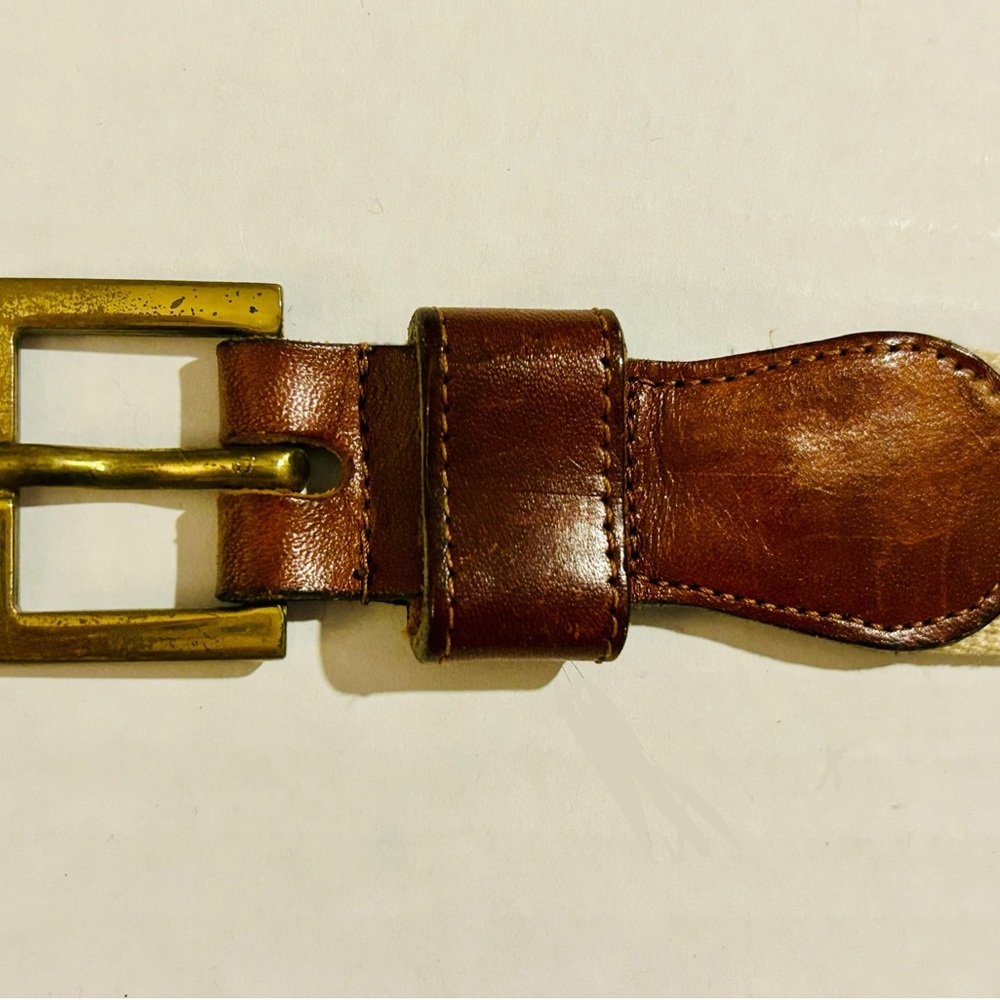 Coach Belt Women's 36" Natural Linen Woven Tan Belt w/ Leather Ends Model 3810